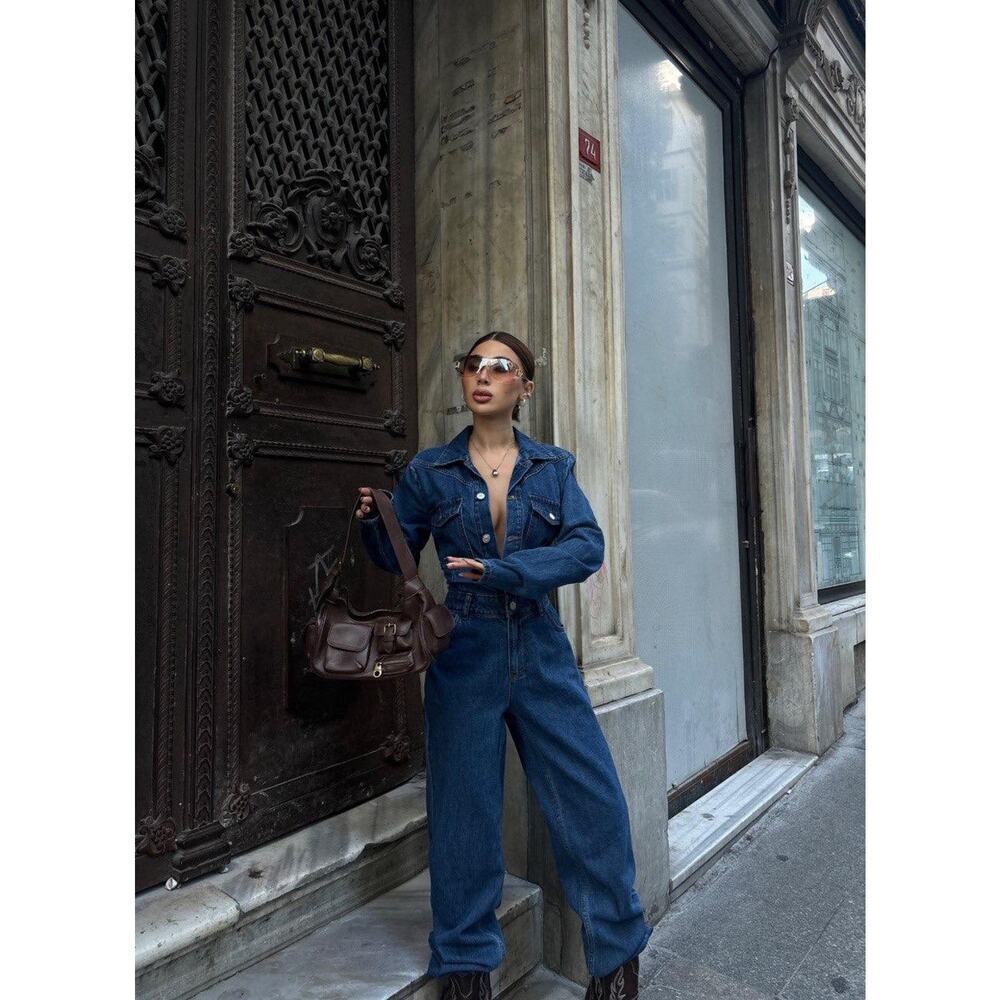 Women Denim Jumpsuit Premium Jean One Piece Outfit Casual Chic Overalls Romper - Picture 5 of 10